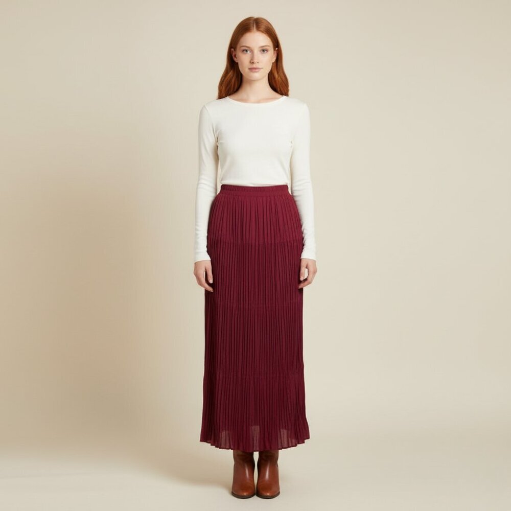 CIRCLE T BY MARILYN LENOX | VINTAGE PLEATED ELASTIC WAIST MAXI SKIRT